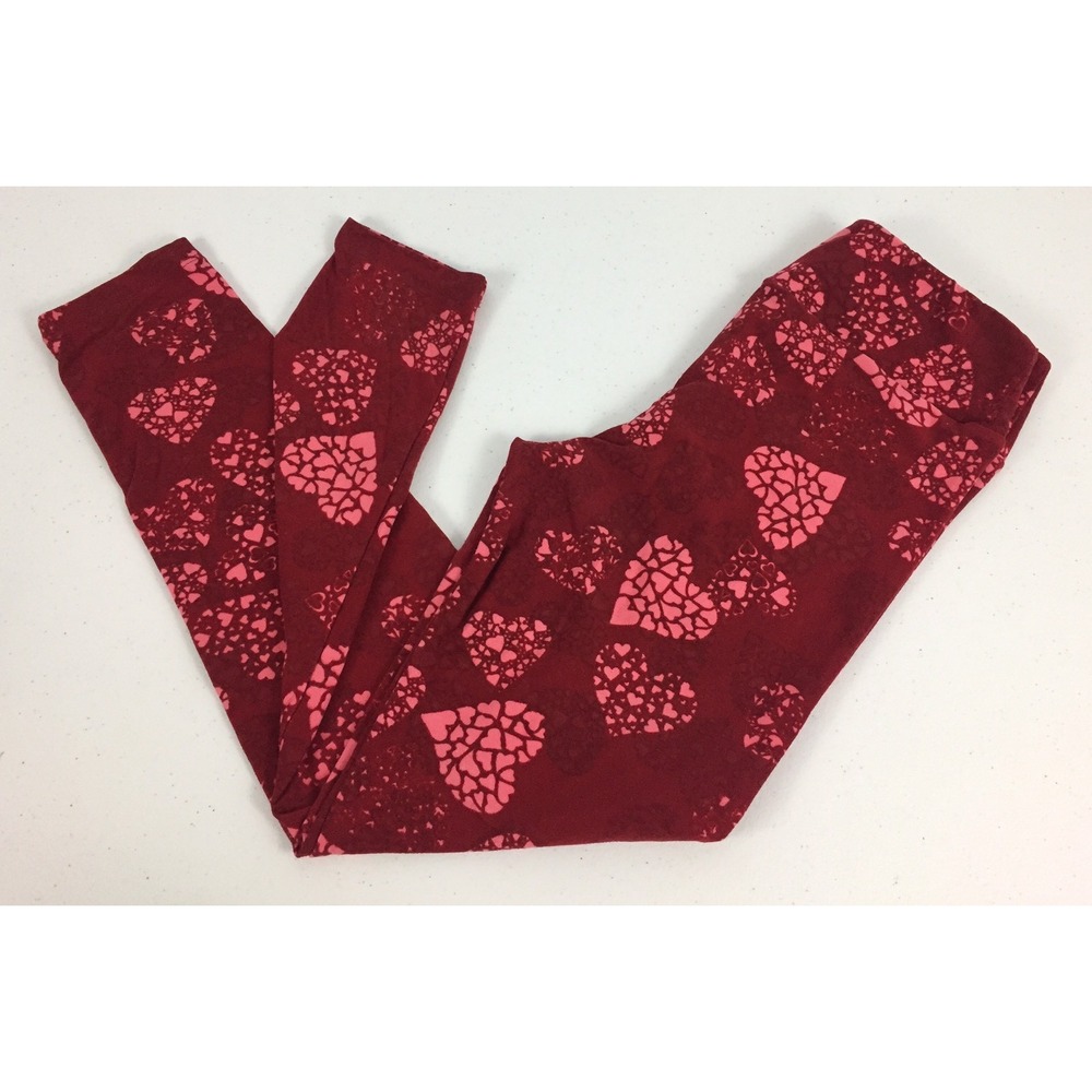 LuLaRoe One Size Leggings Hearts Red Multicolor Unicorn Super Rare EUC